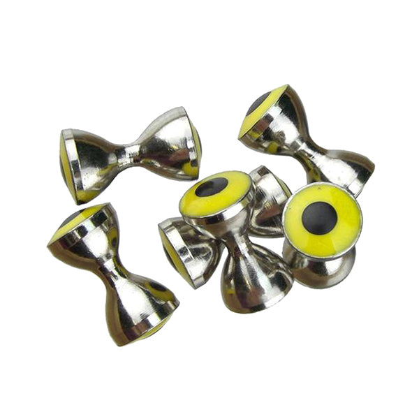 (25) BRASS DUMBBELL EYES NICKEL 3.2MM - 6.3MM FOR FLY TYING WITH YELLOW EYES