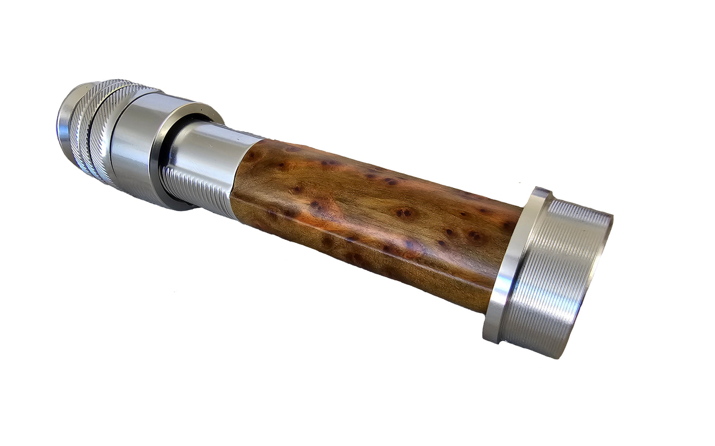 REEL SEAT BROWN/GREEN BURLED WOOD TWO RING SILVER ANODIZED ALUMINUM .830