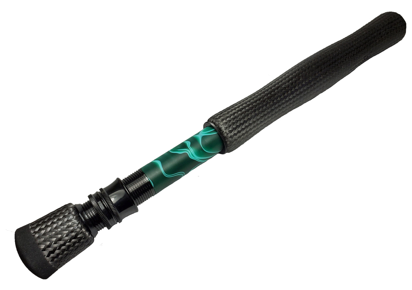 CARBON FIBER FLY ROD GRIP FULL WELLS , ACRYLIC SPACER , BLACK SKELETON REEL SEAT AND A CARBON FIBER FIGHTING BUTT. UL6B-L
