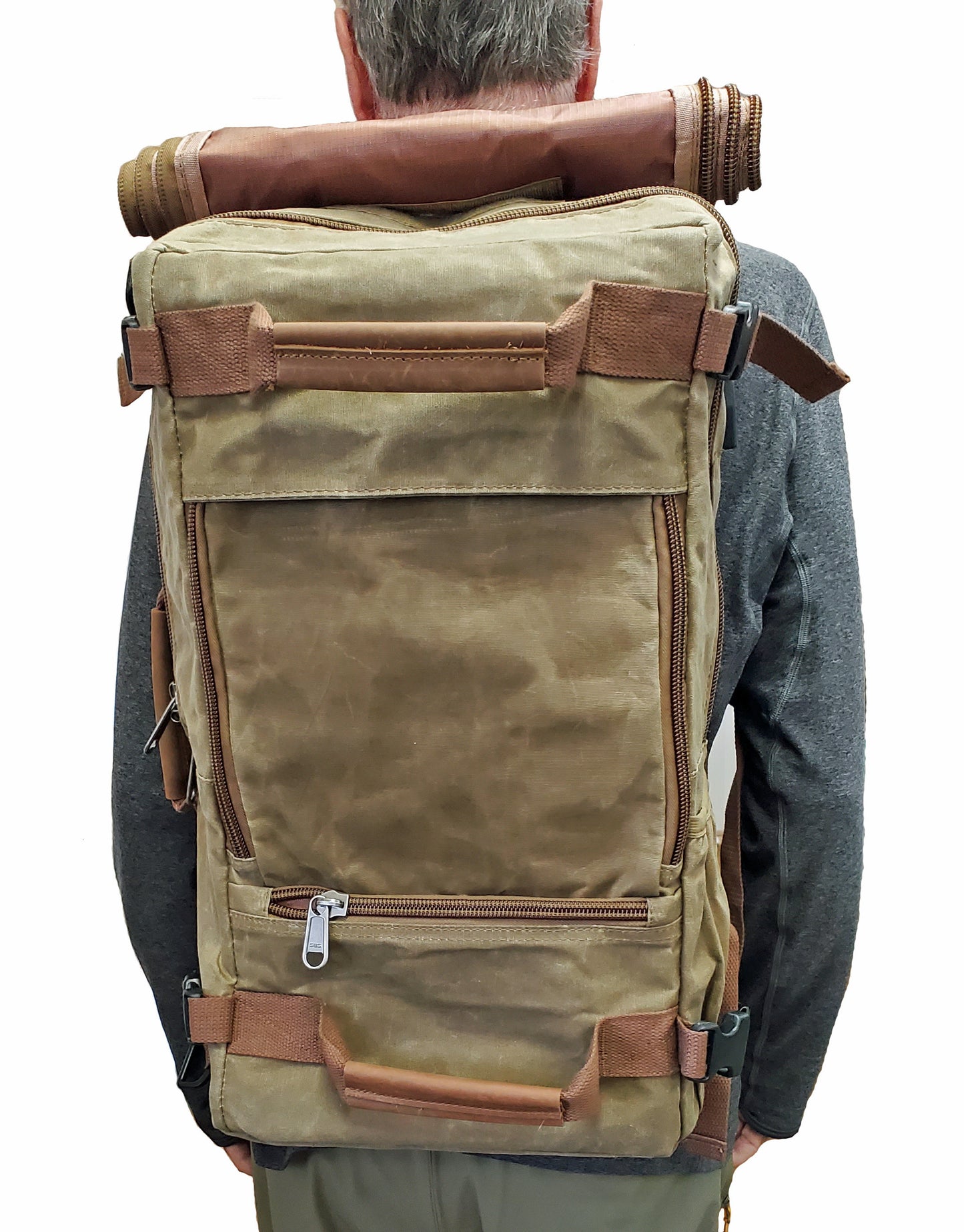 RETRO WAX CANVAS BACKPACK AND CONVERTIBLE SHOULDER TRAVEL BAG.