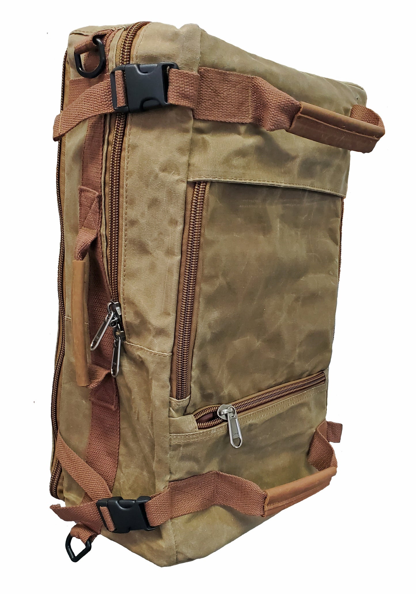RETRO WAX CANVAS BACKPACK AND CONVERTIBLE SHOULDER TRAVEL BAG.
