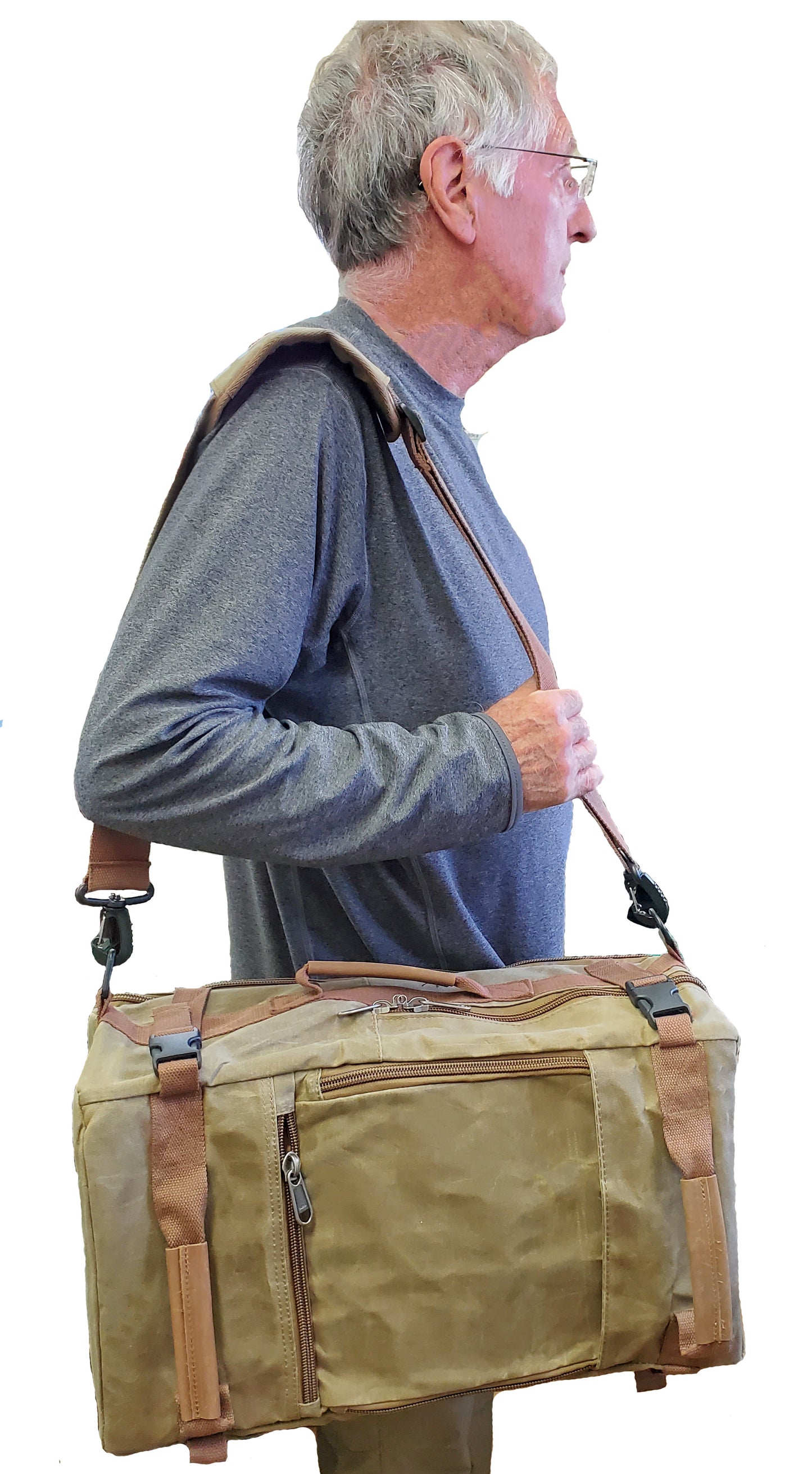 RETRO WAX CANVAS BACKPACK AND CONVERTIBLE SHOULDER TRAVEL BAG.