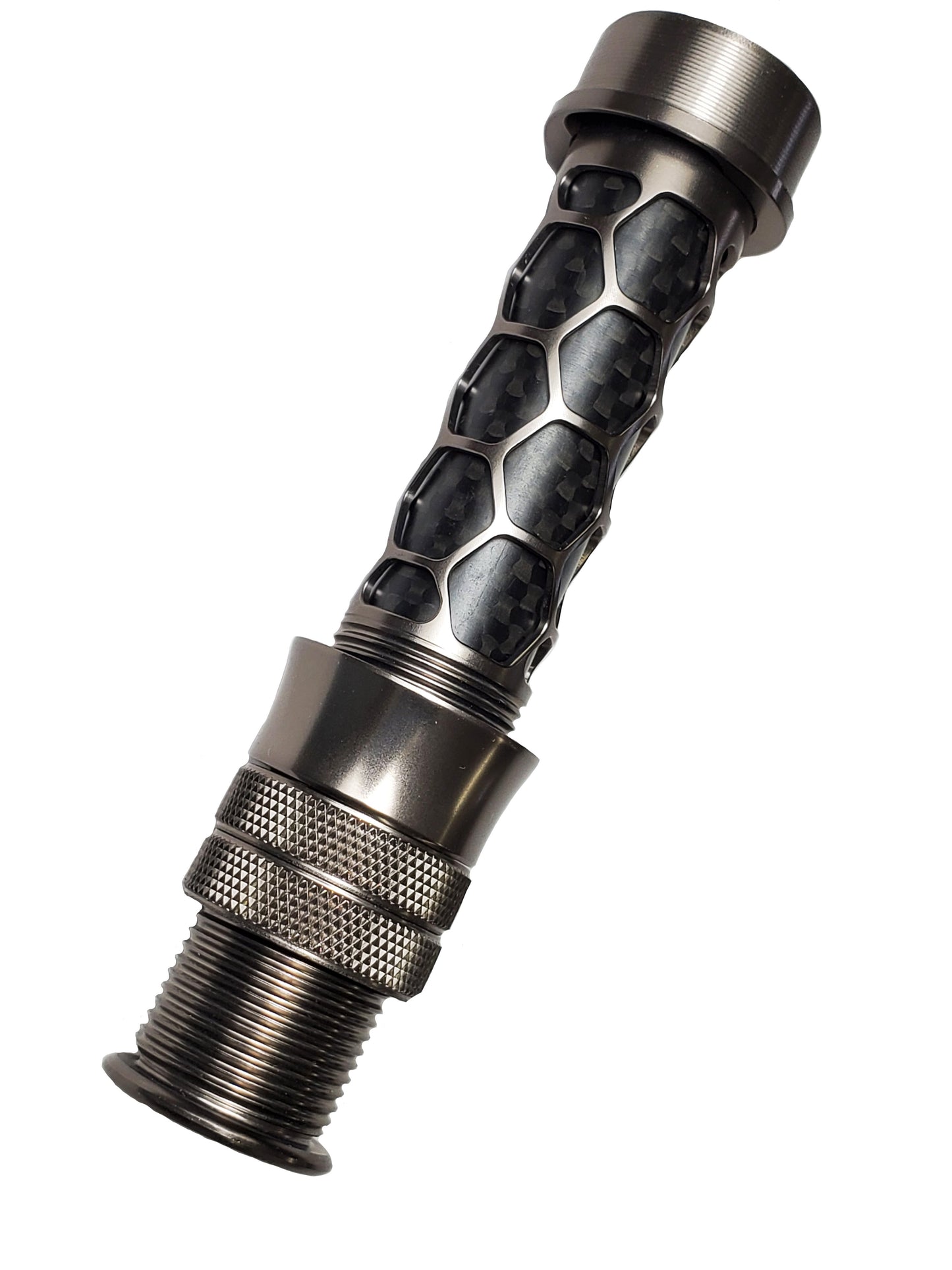 FLY ROD REEL SEAT GUN SMOKE ANODIZED ALUMINUM WINDOW BRAIDED CARBON FIBER SPACER