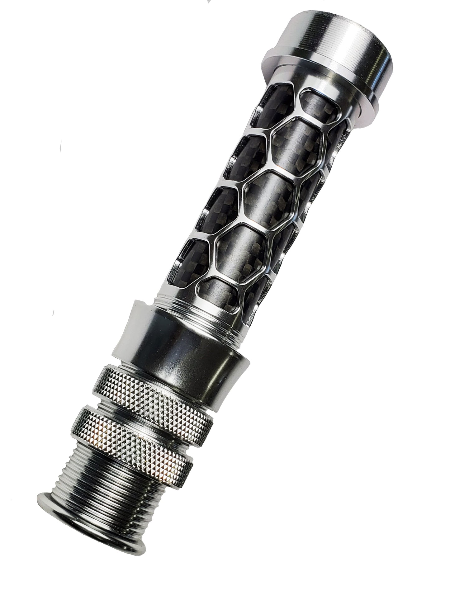 FLY ROD REEL SEAT SILVER ANODIZED ALUMINUM WINDOW BRAIDED, CARBON FIBER SPACER
