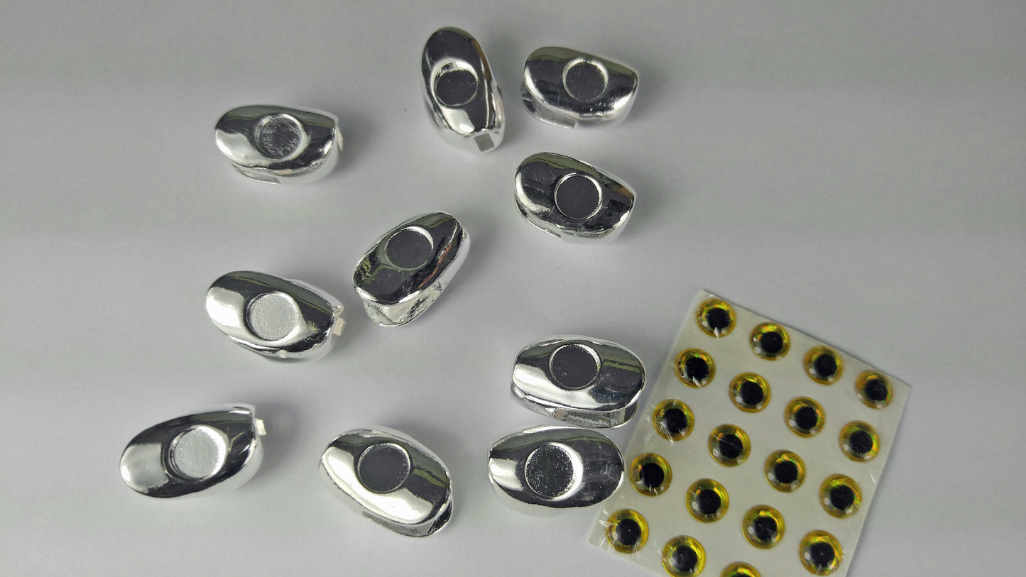 TEN (10) LARGE OLDE FLY SHOP TITANIUM SILVER STREAMERS HEADS