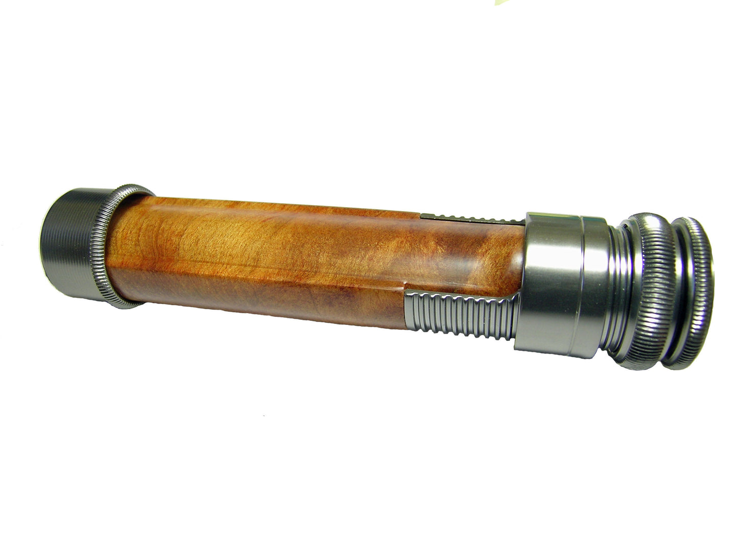 REEL SEAT BROWN BURLED WOOD ONE RING GUNSMOKE GREY ANODIZED ALUMINUM HARDWEAR UL3C .786