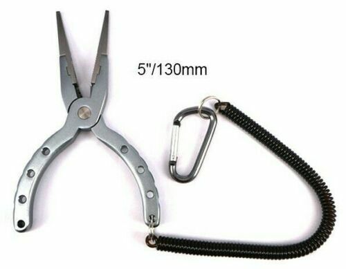 OLDE FLY SHOP ALUMINUM TROUT FISHING PLIERS WITH SHEATH AND LAYARD . THE CUTTERS ARE TUNGSTEN