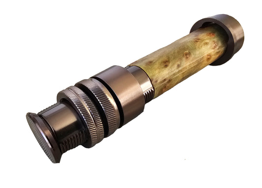 REEL SEAT BROWN/GREEN BURLED WOOD TWO RING GUNSMOKE GREY ANODIZED ALUMINUM .830