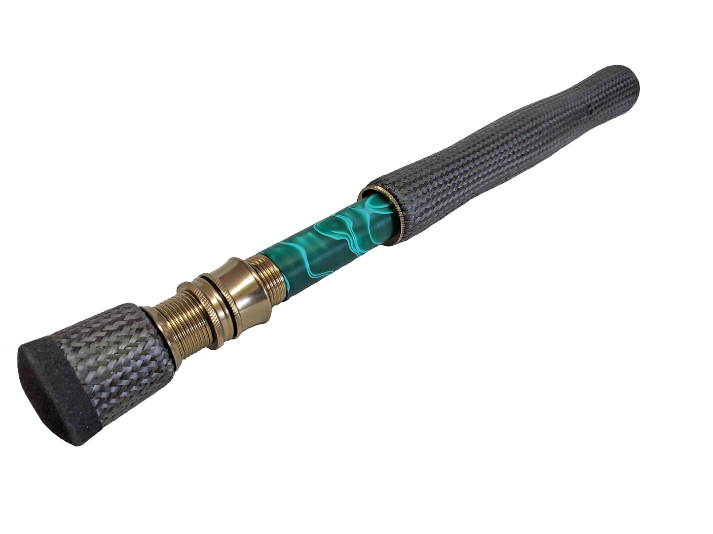 CARBON FIBER FLY ROD GRIP FULL WELLS , ACRYLIC SPACER , BRONZE SKELETON REEL SEAT AND A CARBON FIBER FIGHTING BUTT. UL6C-L