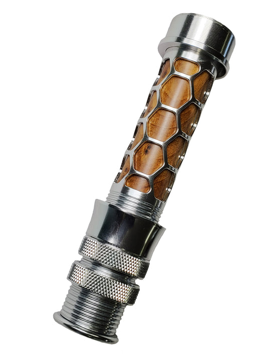 FLY ROD REEL SEAT SILVER ANODIZED ALUMINUM WINDOW BRAIDED, BURLED WOOD SPACER