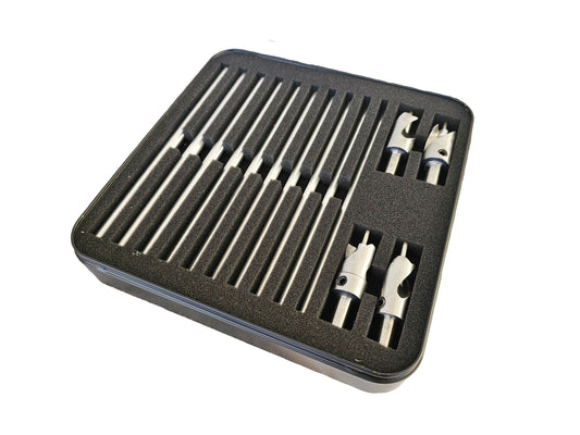 NEW & IMPROVED OLDE FLY SHOP CORK GRIP INLETTING TOOL BIT & PILOTS FULL 14 PC SET