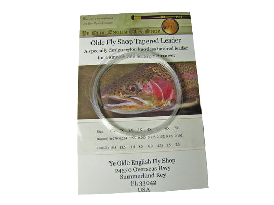 OLDE FLY SHOP 12ft TAPERED KNOTLESS NYLON LEADERS SIZES 0X THRU 7X (3 PACK)