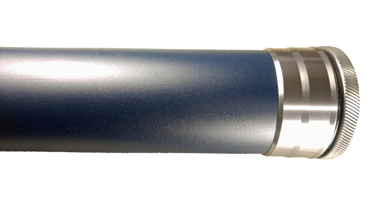 BLUE HARD COATED ANODIZED ALUMINUM ROD TUBE 2" DIA FOR 2PC/4PC FLY ROD 2WT/12WT WITH ENGRAVED  SCREW ON TOP CAP