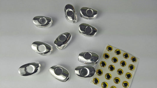 TEN (10) MEDIUM OLDE FLY SHOP TITANIUM SILVER STREAMERS HEADS