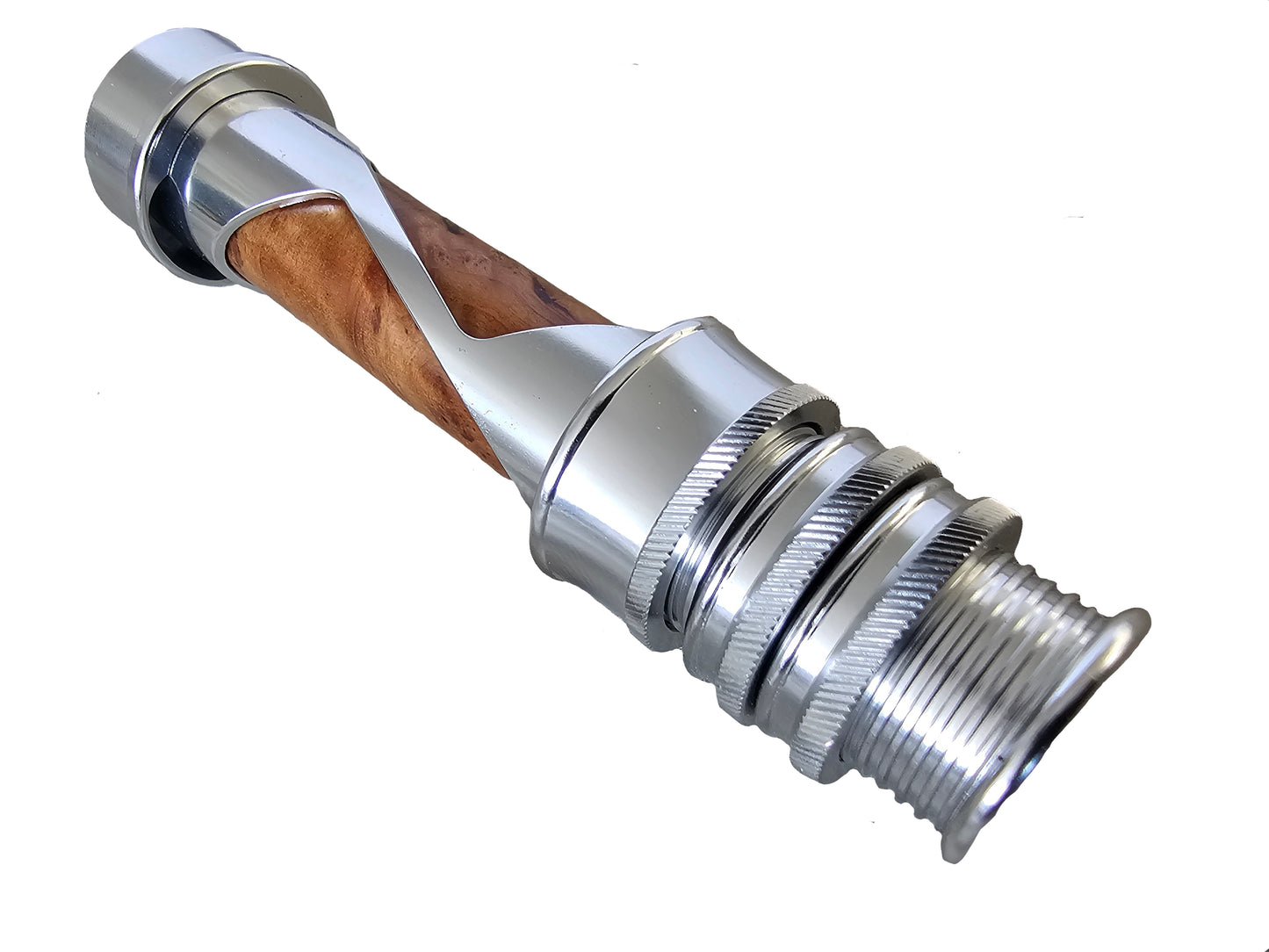 FLY ROD REEL SEAT ANODIZED ALUMINUM WAVE WITH A  BURLED WOOD SPACER (LARGE)