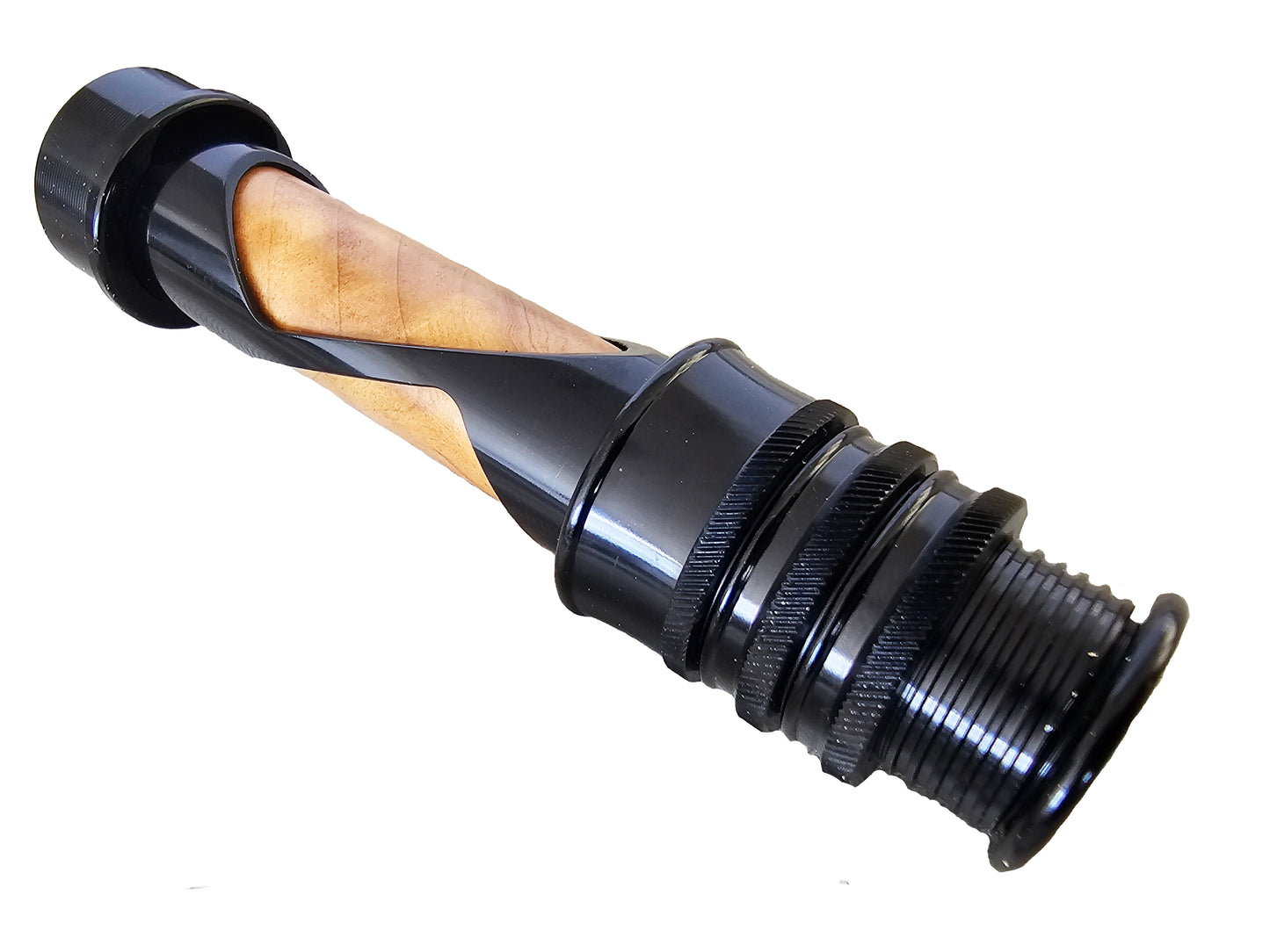 FLY ROD REEL SEAT ANODIZED ALUMINUM WAVE WITH A  BURLED WOOD SPACER (LARGE)